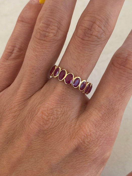 14K Gold 4.79 Carat Bezel Set Oval Ruby Eternity Ring Size 7.5