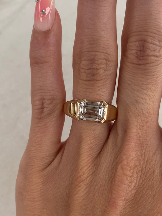 14K Gold 2.58 Carat East-West Emerald Cut Lab Diamond Ring