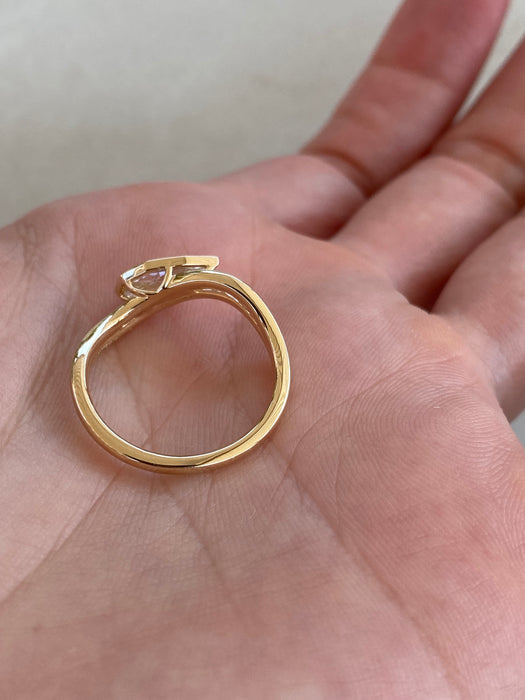 14K Gold Bezel Set Step-Cut Pear Double Band Lab Diamond Ring