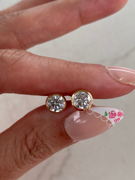 14K Gold 1.56 TCW Round Lab Diamond Bezel Stud Earrings