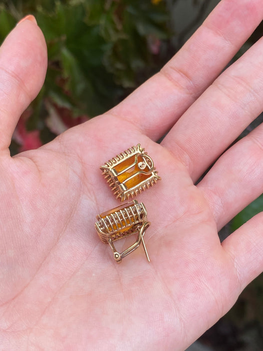 14k citrine diamond omega back earrings