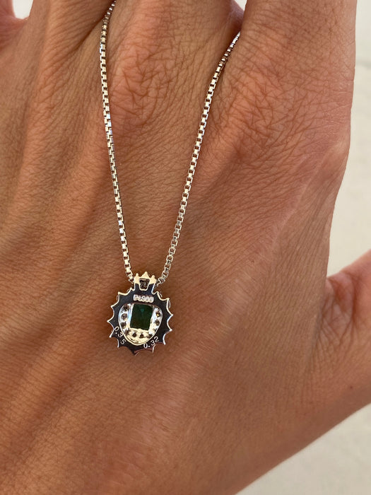 Vintage Platinum Emerald & Diamond Pendant Necklace