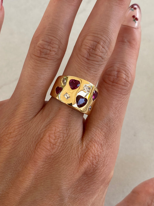 Vintage 18K Gold Ruby Heart & Diamond Ring