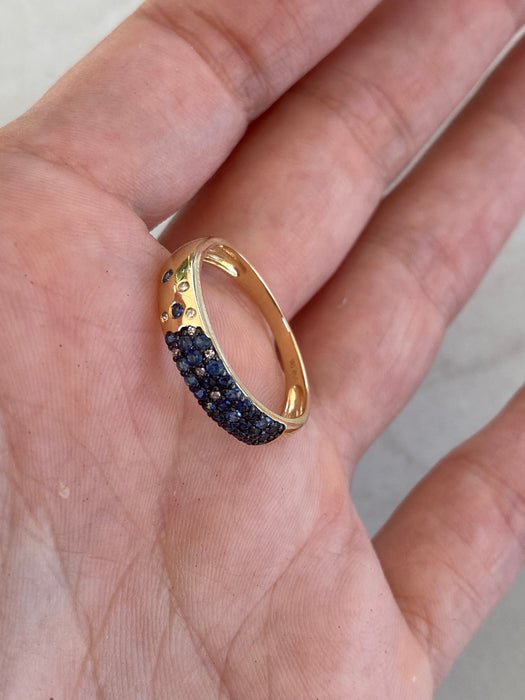 14K Gold Blue Sapphire & Diamond Ring