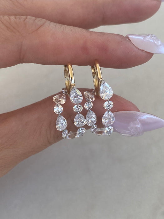 14K Gold Floating Lab Diamond Drop Huggie Earrings | 4.65 CTW Pear & Round Lab Diamonds