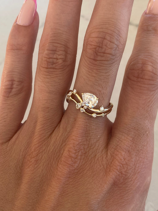 14K 0.85 TCW Wavy Pear Lab Diamond Ring