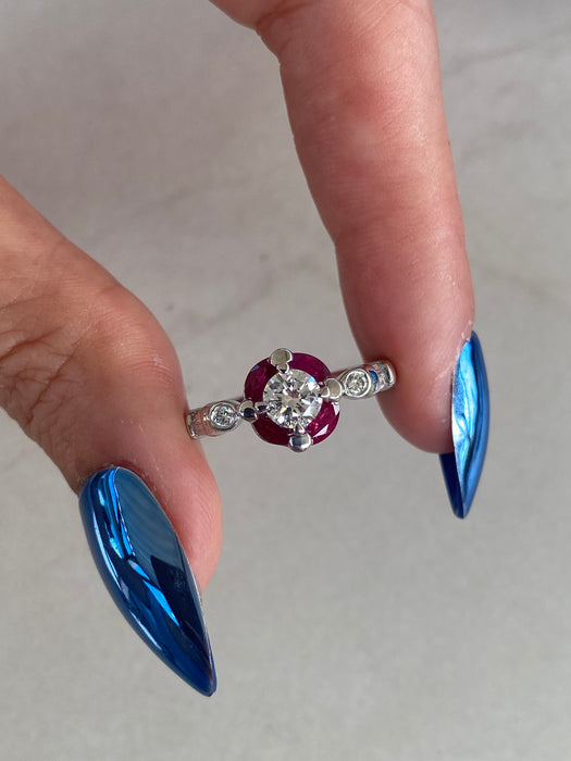Vintage Platinum 900 Ruby and Diamond Ring