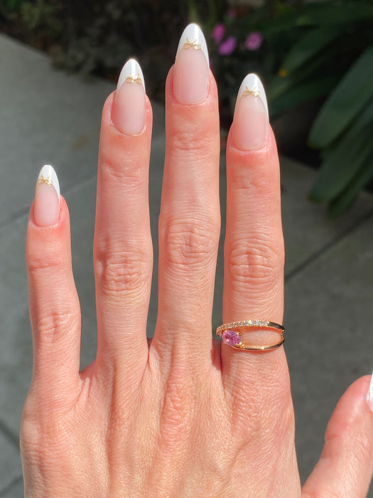 Vintage 18K Rose Gold Pink Sapphire Diamond Ring