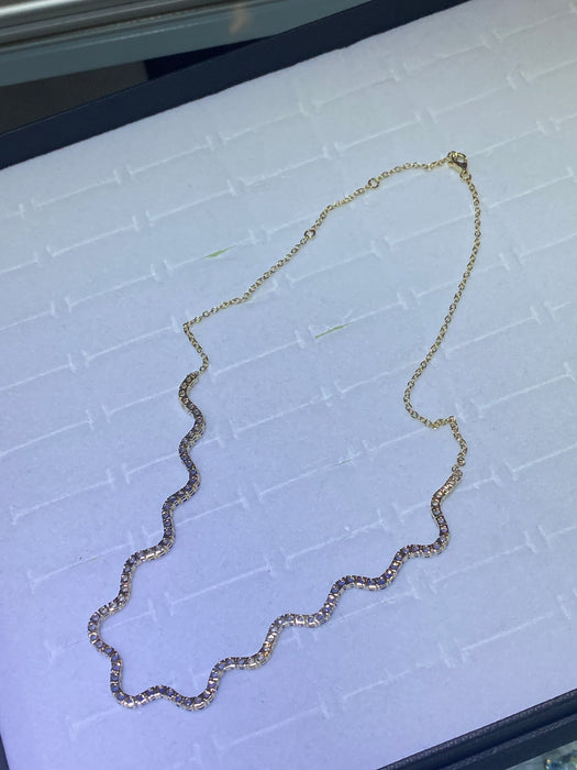 14K Gold Wavy Rainbow Sapphire Necklace
