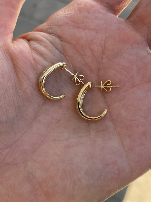 14K Gold Diamond Star Huggie J Hoop Earrings – 0.25 TCW