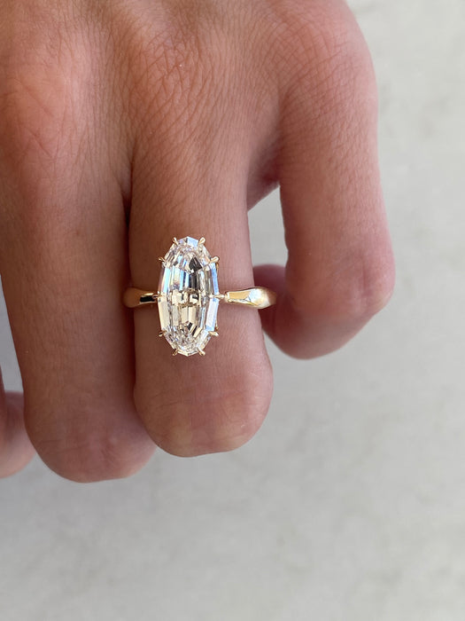 14K Gold 3.50 Carat IGI Certified Lab Diamond Moval Solitaire Ring