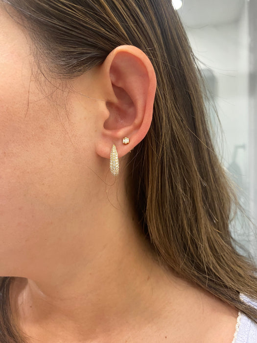 Vintage 14K Gold Natural Diamond Pavé Huggie Hoop Earrings – 1.10 CTW