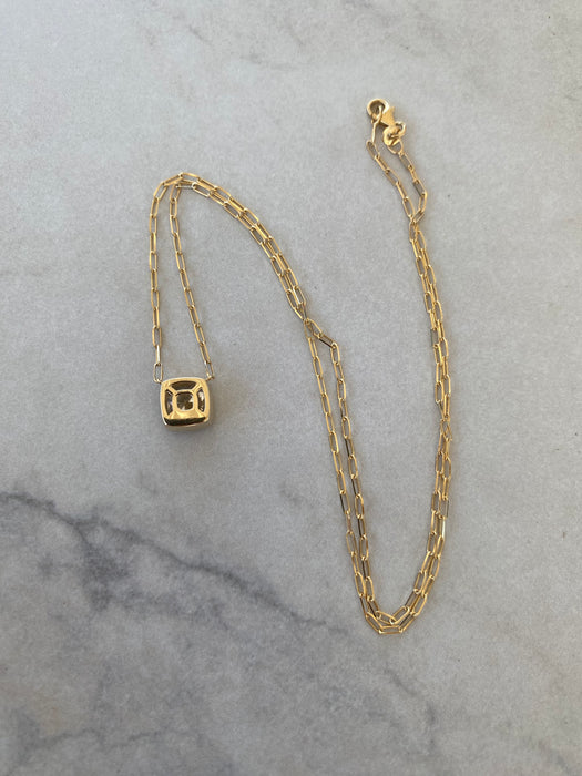14K Gold 2.25 Lab Cushion Bezel-Set Diamond Paperclip Necklace 18”