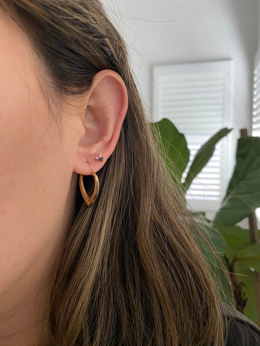 Vintage 14K Gold Etched Heart Hoop Earrings