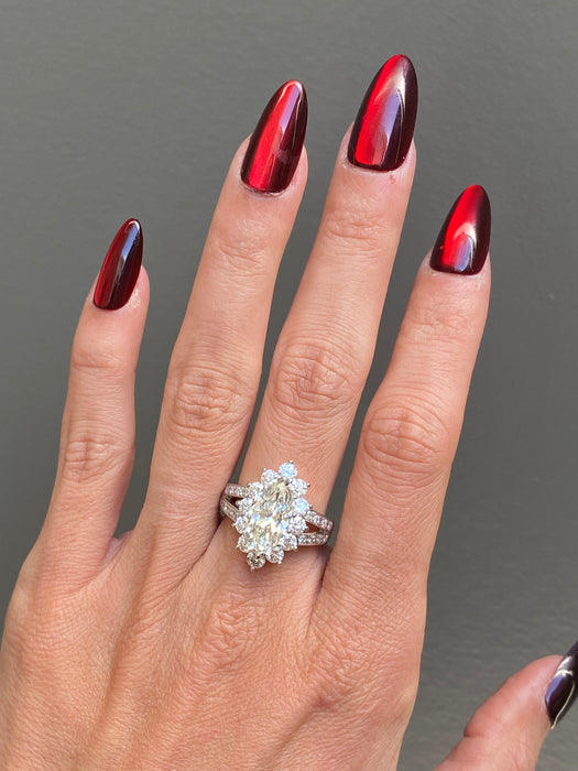 Platinum 900 3.83 tcw marquise diamond ring size 7