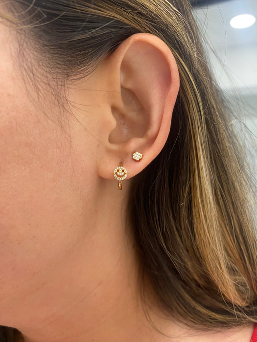 14K Natural Diamond Smiley Huggie Earrings