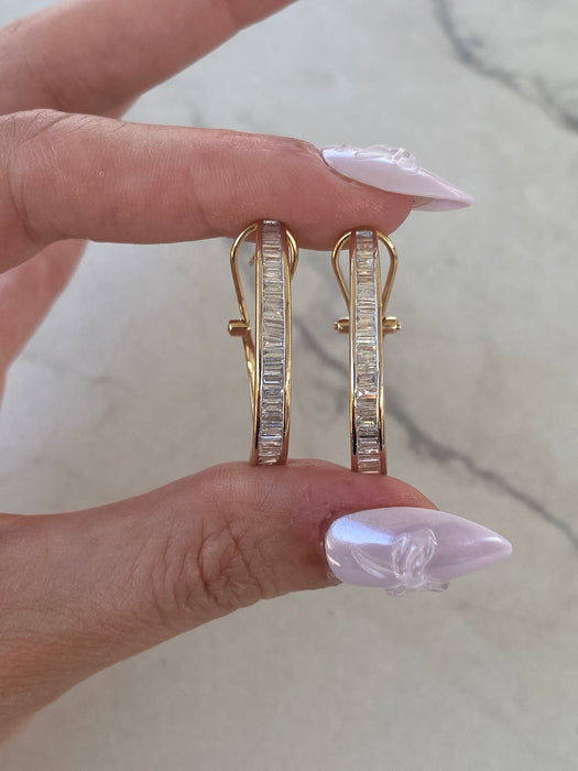 Vintage 14K Natural Baguette Diamond Hoop Earrings – 1.00 CTW