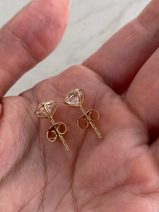 14K Gold 2 Carat Cushion Cut Lab Diamond Bezel Stud Earrings