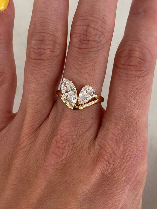 14k Gold Lab 2.4 Carat Diamond Marquise & Pear Lab Ring Size 6.25