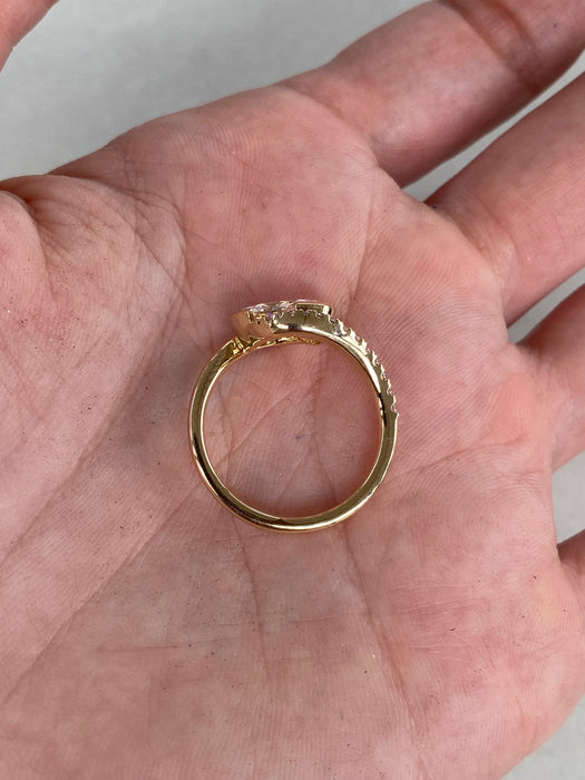 14K Wavy Tilted Oval Lab Diamond Ring