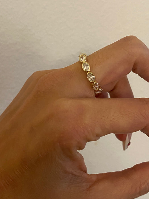 14K Gold East-West Oval Lab Diamond Bezel Half Eternity Ring — 1.20 TCW