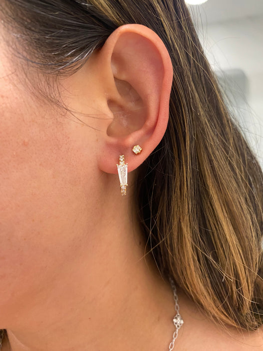 14K 2.1 TCW Tapered Baguette Round Lab Diamond Huggie Earrings