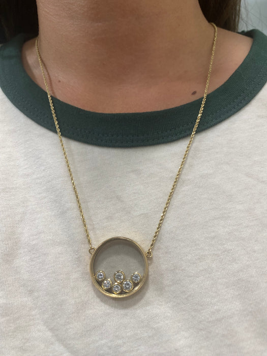 14K Vintage Diamond Glass Shaker Rope Chain Necklace