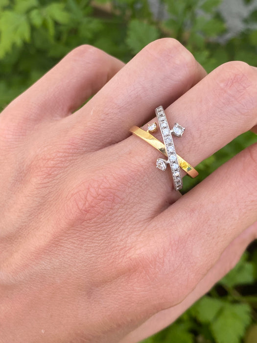 Vintage Platinum 900 & 18K Diamond Crossover Ring – 0.59 TCW Natural Diamonds – Size 6.25