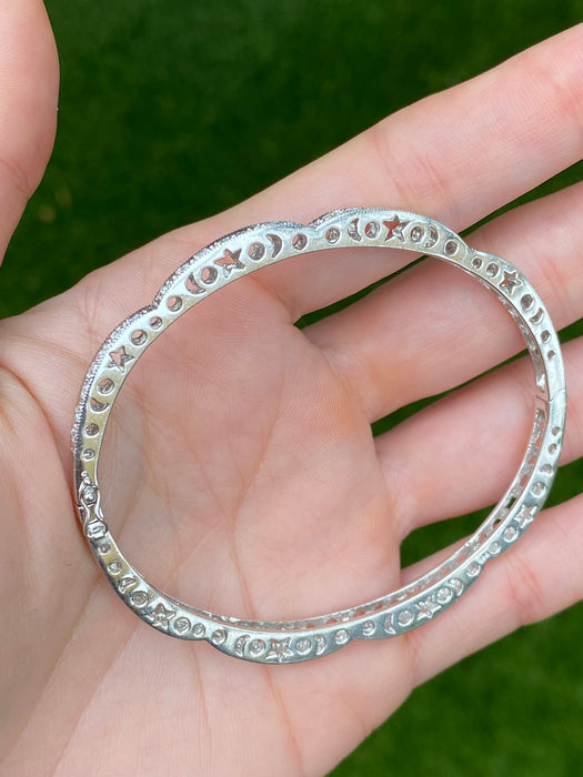 14k white gold diamond cutout star moon bangle