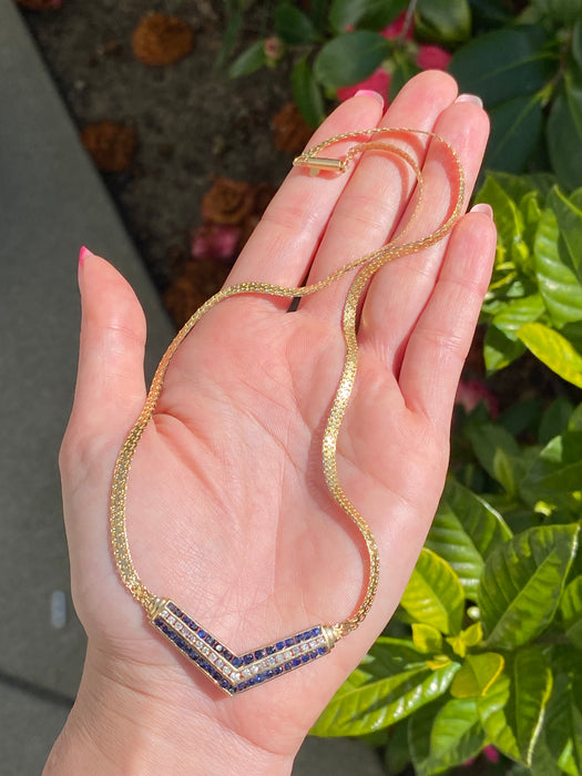 14k blue sapphire and diamond braided necklace 17.25”