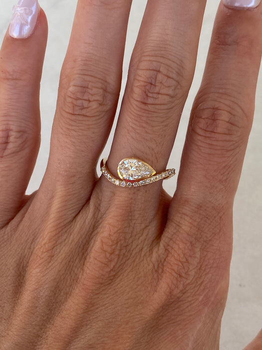 14K Wavy Pavé Pear 1.31 TCW Lab Diamond Ring
