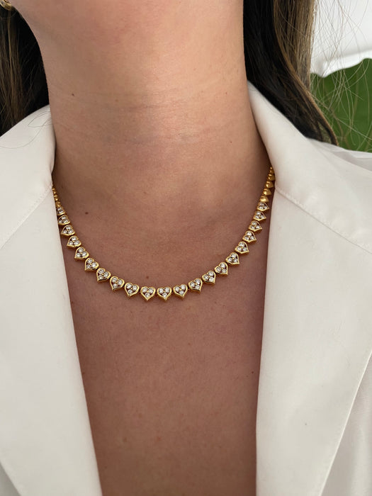 Vintage 18K Gold Diamond Heart Tennis Necklace