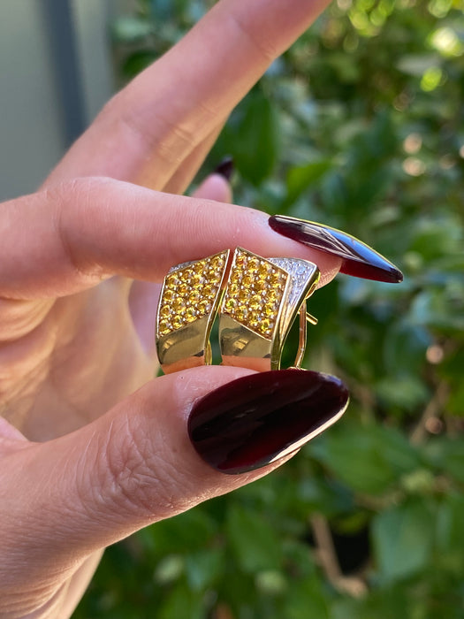 14k citrine diamond omega back earrings