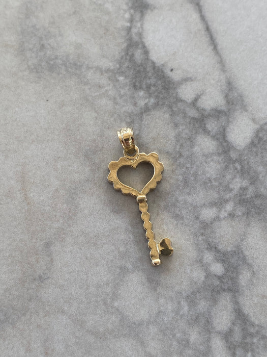 14K Gold Heart Key Charm