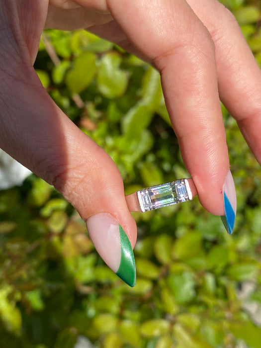 Platinum 900 watermelon tourmaline and diamond ring size 6.5