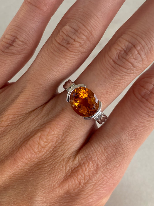 Vintage 14K White Gold Citrine & Diamond Ring – Size 6.5
