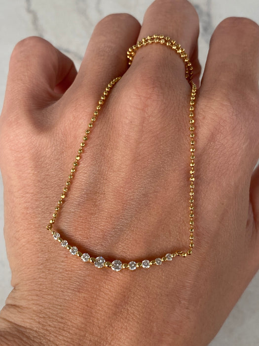 Vintage 18K Diamond-Cut Bead Necklace with Diamond Curve Bar