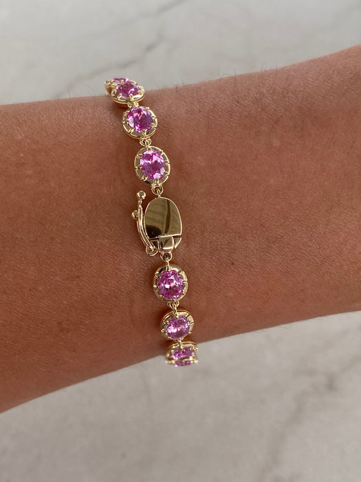 14K Gold Oval Lab Pink Sapphire Tennis Bracelet – 8.6 CTW
