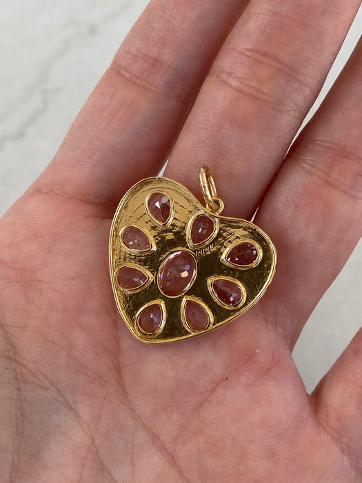 14K Gold Fluted Pink Tourmaline Heart Charm – 4.1ct