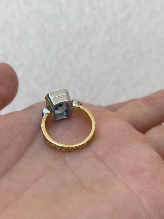 Platinum 900 18k aquamarine heart diamond ring size 4.75