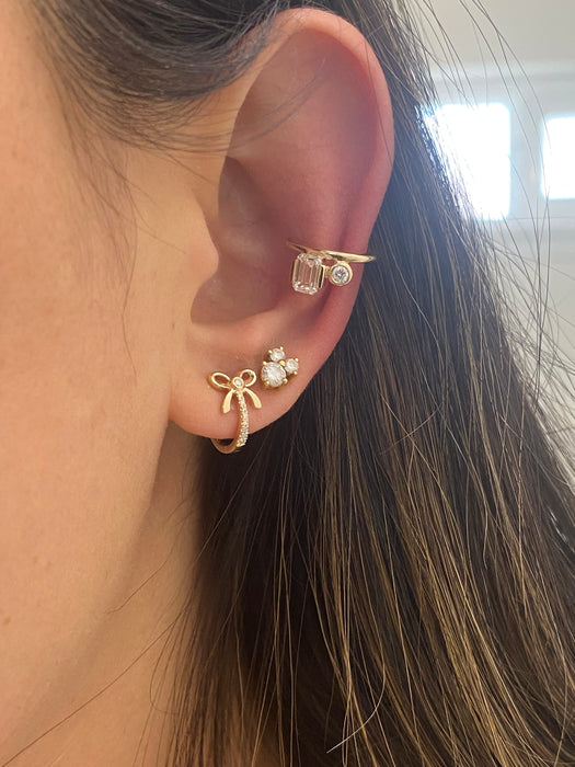 14k diamond bow huggie earrings