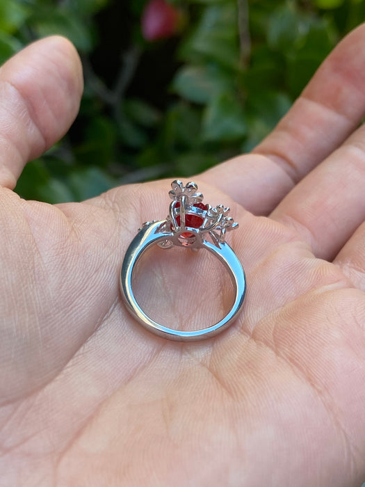 Platinum 900 diamond flower sunstone ring size 6.25