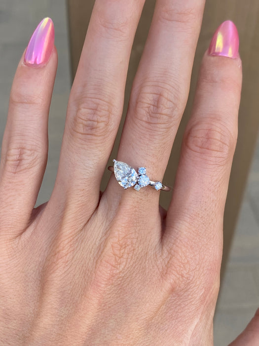 14K White Gold Pear Cut Lab Diamond Ring – 1.25 Carat Center with Pavé Accents