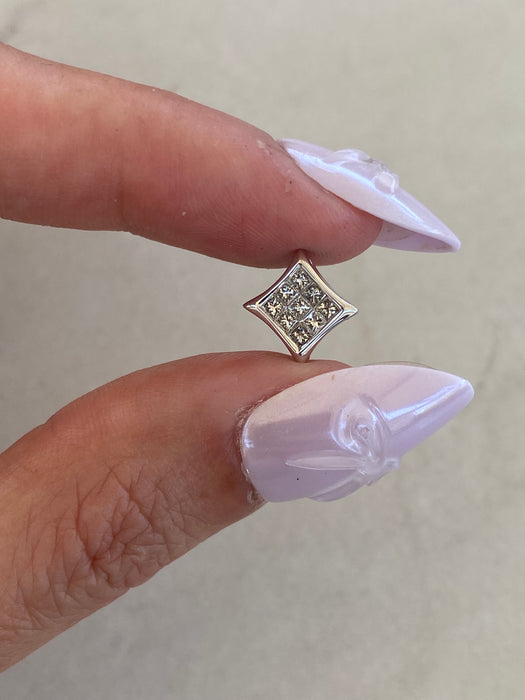 Vintage 18K White Gold Invisible-Set Princess Cut Diamond Slider Pendant