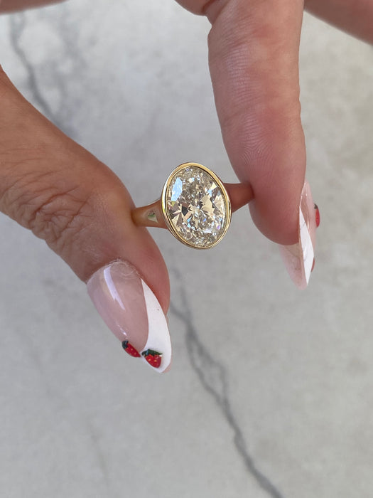 14K Gold 3.08 Carat Oval Lab Diamond Bezel Ring  - IGI