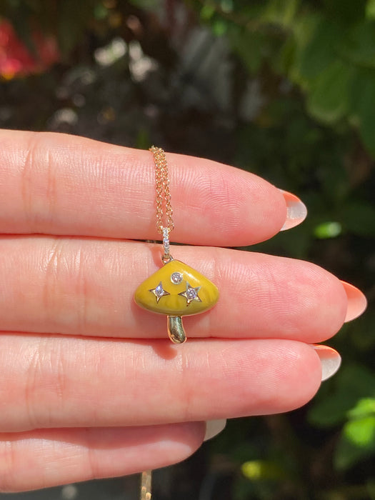 14k yellow enamel diamond star mushroom pendant charm