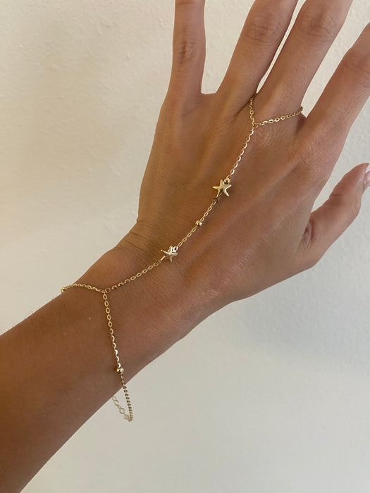 14K Gold Double Puffy Star Hand Chain