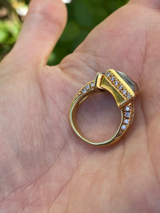 14k diamond aquamarine topaz trillion bypass ring size 6.5