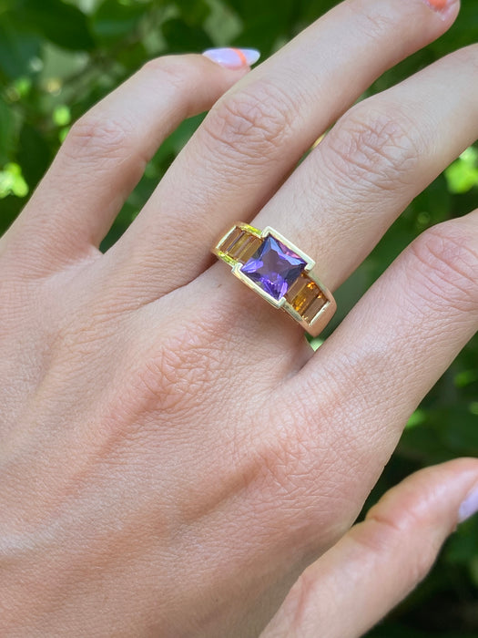 14k amethyst citrine heart ring size 7.25