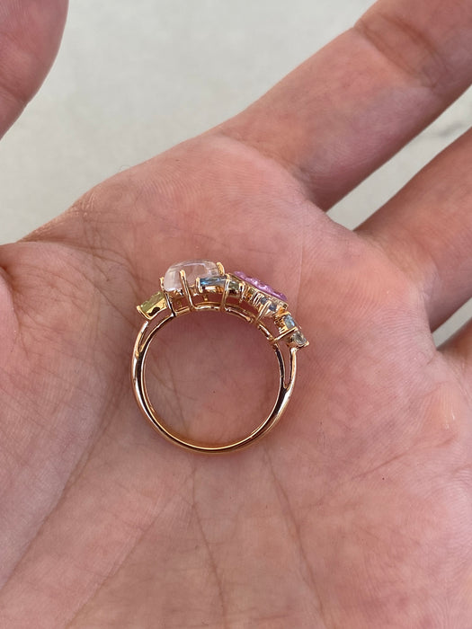 Vintage 18K Rose Gold Invisible Set Sapphire & Moonstone Gemstone Ring